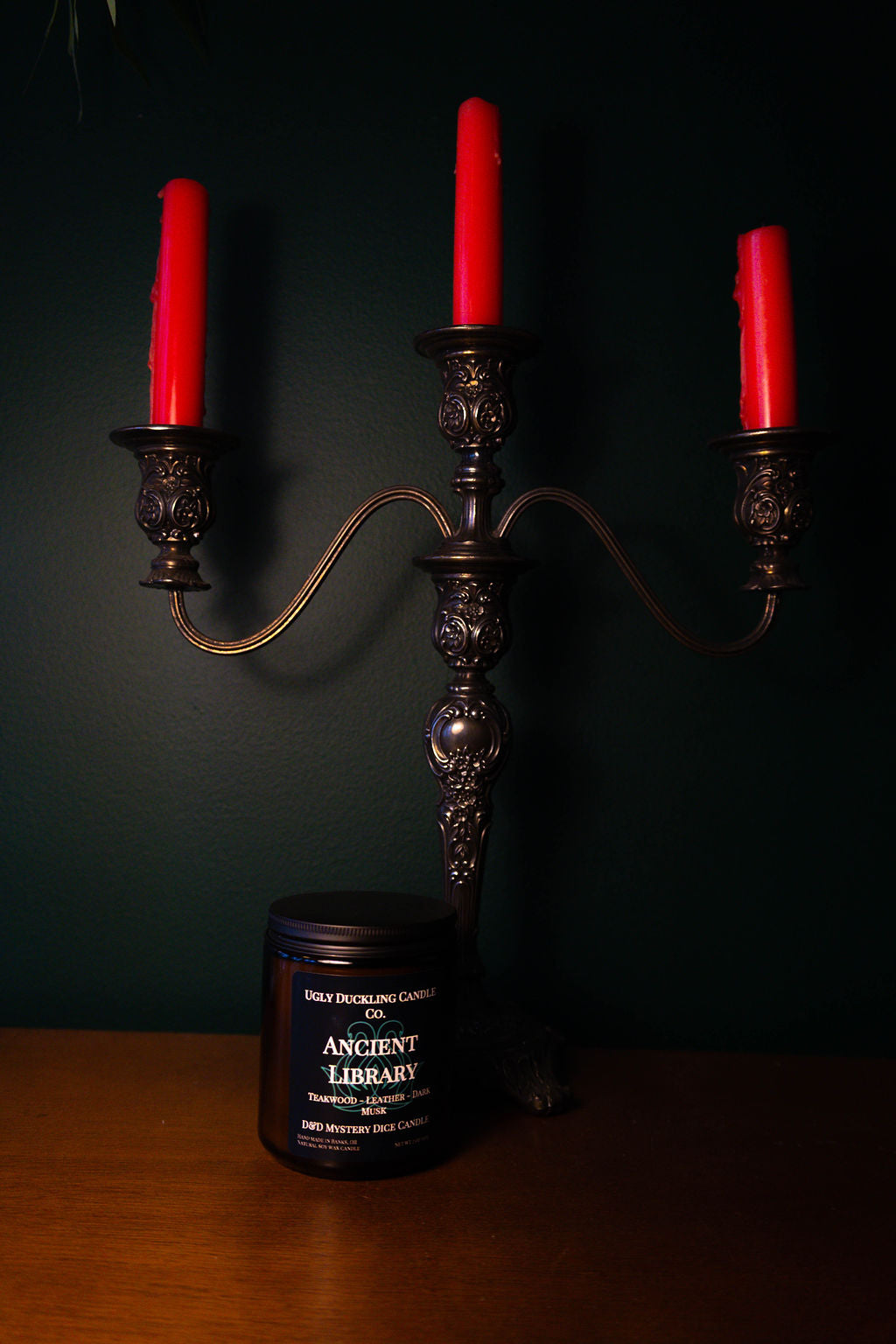 Ancient Library Soy candles with hidden D&D dice inside