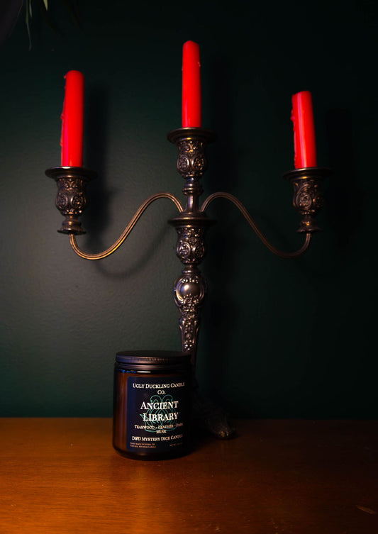 Ancient Library D&D dice Candle