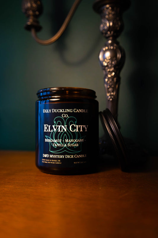 Elvin City Mystery D&D Dice Candle